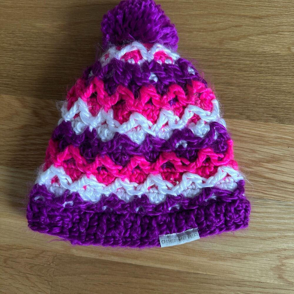 Obermeyer Girls Pompom Beanie Purple Fleece Lined Hat